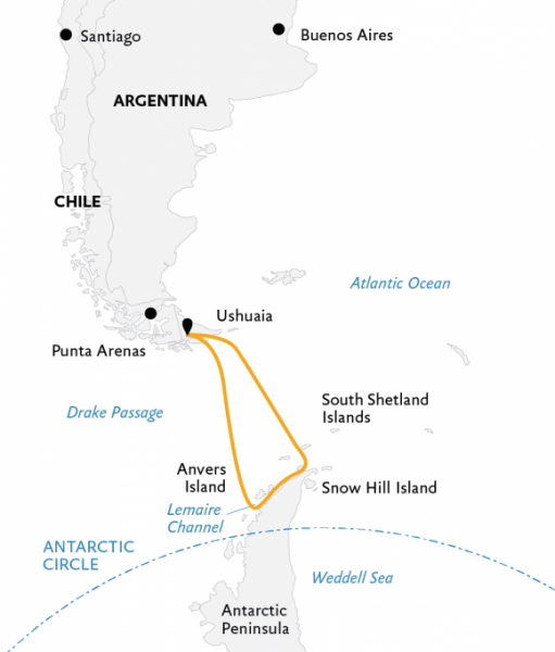 Карта маршрута круиза по Антарктиде